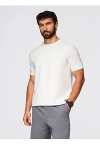 Ombre Clothing - Koszulka męska COMFORT FIT z raglanowym rękawem – off-white V1 - Rozmiar: M. Okazja: na co dzień. Materiał: dzianina, bawełna, poliester, elastan. Długość rękawa: raglanowy rękaw. Wzór: kolorowy, aplikacja. Styl: casual