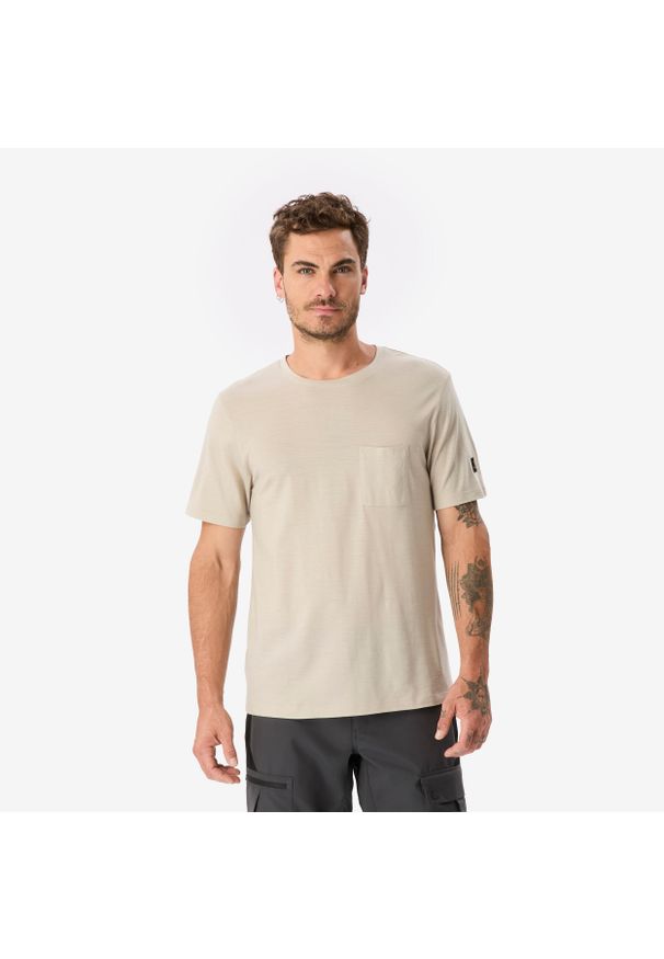 SIMOND - Koszulka trekkingowa męska z krótkim rękawem Simond Merino. Kolor: beżowy. Materiał: wełna, materiał. Długość rękawa: krótki rękaw. Długość: krótkie. Sport: turystyka piesza