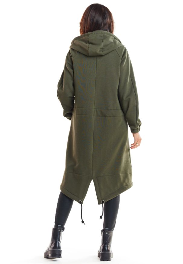 Infinite You - Ciepła długa bluza damska jak parka bawełna premium khaki. Okazja: na co dzień. Kolor: brązowy. Materiał: bawełna. Długość: długie. Styl: casual