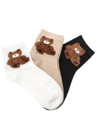 Mix Kolor Damskie Skarpety Misie Moraj 3 Pary. Kolor: beżowy. Materiał: skóra, bawełna. Wzór: haft, aplikacja #5