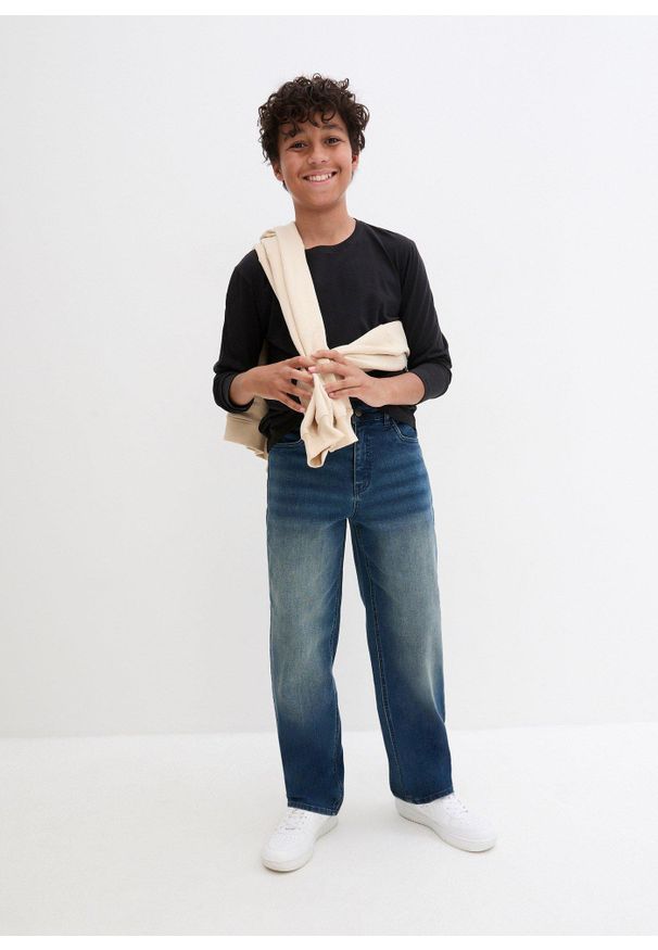 bonprix - Dżinsy loose fit z regulowaną talią, prosta nogawka. Kolor: niebieski