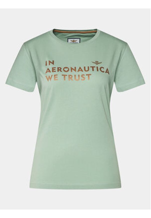Aeronautica Militare T-Shirt 241TS2233DJ510 Zielony Regular Fit. Kolor: zielony. Materiał: bawełna