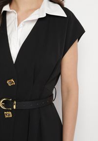 Born2be - Czarna Wiskozowa Sukienka Rozkloszowana z Koszulowym Kołnierzykiem i Paskiem Aluella. Okazja: na co dzień, na spotkanie biznesowe. Typ kołnierza: kołnierzyk koszulowy. Kolor: czarny. Materiał: wiskoza. Długość rękawa: krótki rękaw. Typ sukienki: koszulowe. Styl: biznesowy, casual, elegancki #7