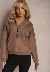 Renee - Brązowa Bluza Half Zip z Przeszyciami i Półgolfem Ananke. Kolor: brązowy. Materiał: bawełna, tkanina #3