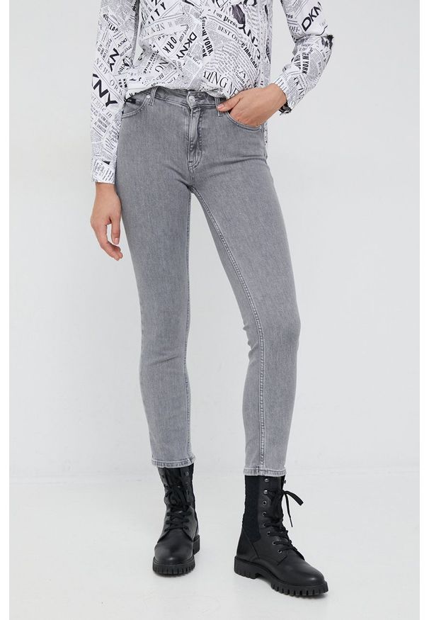 Calvin Klein jeansy Mid Rise Slim damskie medium waist. Kolor: szary