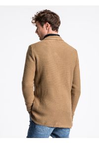 Ombre Clothing - Sweter męski rozpinany E164 - camel - L. Kolor: brązowy. Materiał: akryl. Wzór: ze splotem, aplikacja. Sezon: jesień #2