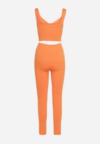 Born2be - Pomarańczowy Prążkowany Komplet Sportowy Top na Ramiączkach i Legginsy Adranila. Kolor: pomarańczowy. Materiał: prążkowany #7