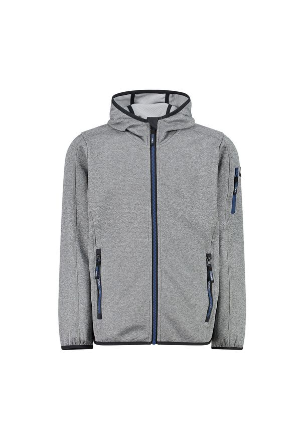 Kurtka z kapturem dla dziecka CMP. Typ kołnierza: kaptur. Kolor: szary, fioletowy, wielokolorowy. Materiał: softshell. Styl: sportowy