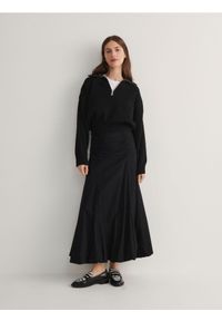 Reserved - Spódnica z marszczeniem - czarny. Kolor: czarny. Materiał: bawełna, tkanina. Wzór: gładki #1