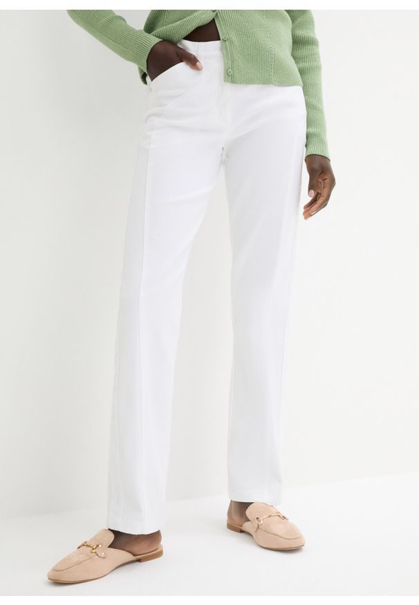 bonprix - Wygodne spodnie ze stretchem. Kolor: biały