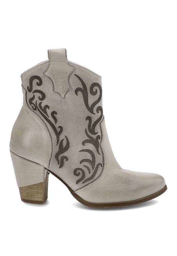 Beżowe Botki Exquisite Damskie Skórzane Modne Buty. Zapięcie: bez zapięcia. Kolor: beżowy. Materiał: skóra. Szerokość cholewki: normalna. Obcas: na obcasie. Wysokość obcasa: średni