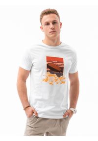 Ombre Clothing - T-shirt męski z nadrukiem - biały V-10A S1434 - XXL. Kolor: biały. Materiał: bawełna. Wzór: nadruk. Styl: klasyczny #4