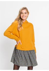 bonprix - Sukienka dresowa w optyce 2 w 1. Typ kołnierza: kaptur. Kolor: żółty. Materiał: dresówka. Długość rękawa: długi rękaw #1