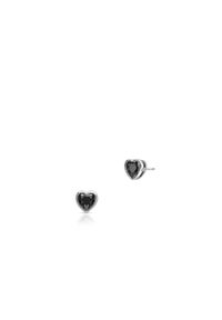 W.KRUK - Kolczyki srebrne z czarnymi cyrkoniami serce. Materiał: srebrne. Kolor: wielokolorowy, srebrny, czarny. Wzór: aplikacja. Kamień szlachetny: cyrkonia
