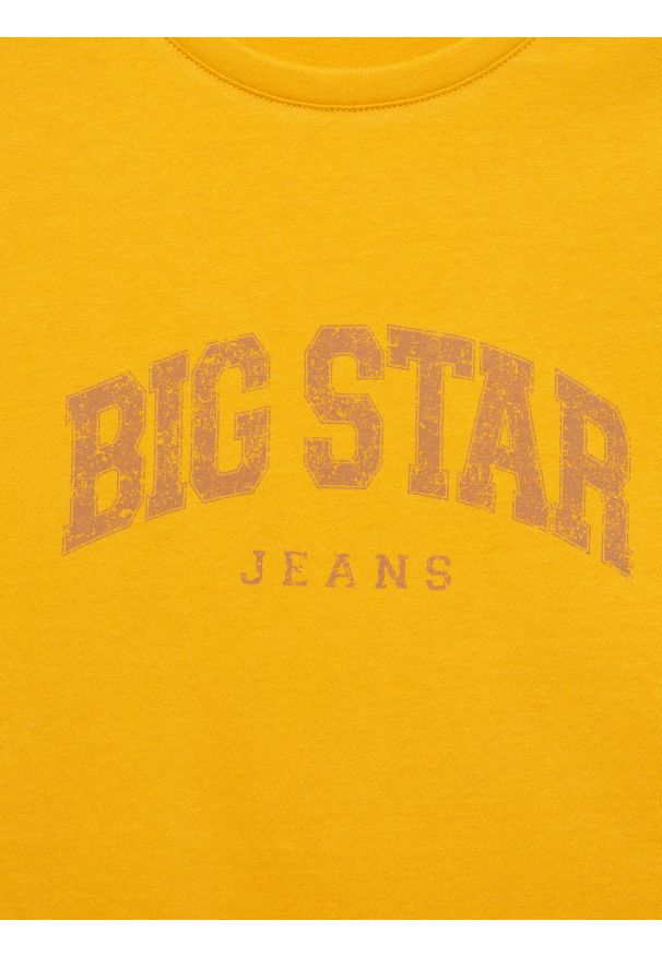 Big-Star - Koszulka damska bawełniana z logo BIG STA żółta Ramila 201. Okazja: na co dzień. Kolor: żółty. Materiał: bawełna. Wzór: nadruk. Styl: retro, casual, klasyczny