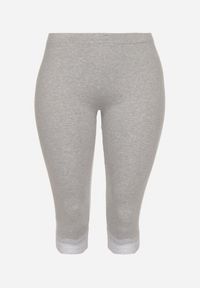 Born2be - Szare Spodnie Bawełniane Legginsy 3/4 z Koronką Amaratna. Kolor: szary. Materiał: bawełna, koronka. Wzór: koronka. Sezon: lato #6