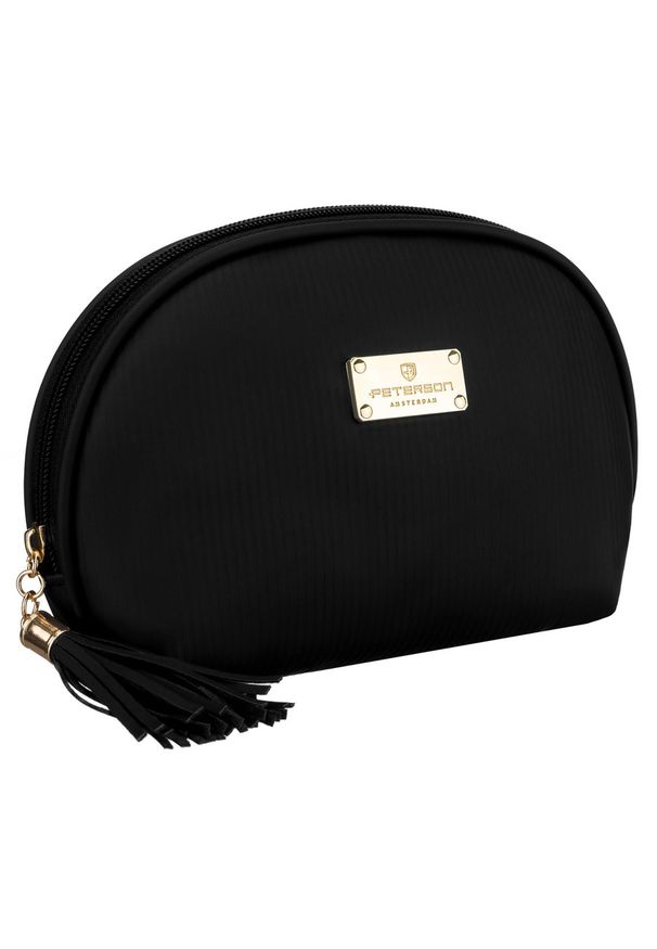 Czarna kosmetyczka z materiału syntetycznego zamykana suwakiem - Peterson. Kolor: czarny. Materiał: syntetyk, materiał