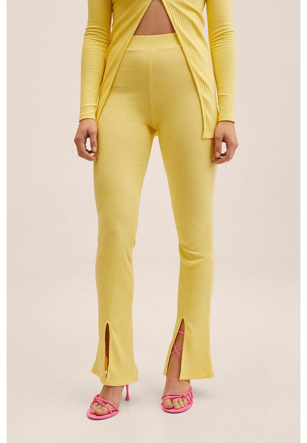 mango - Mango spodnie Miri damskie kolor żółty dzwony high waist. Stan: podwyższony. Kolor: żółty. Materiał: włókno