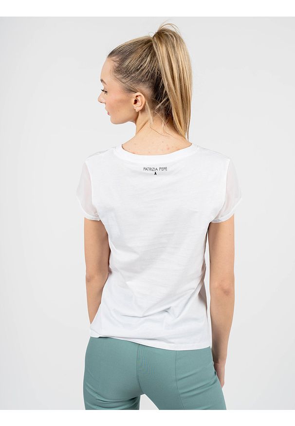 Patrizia Pepe T-Shirt | 2J2218 A4XM | Kobieta | Biały. Kolor: biały. Materiał: bawełna. Długość rękawa: krótki rękaw. Długość: krótkie. Wzór: nadruk