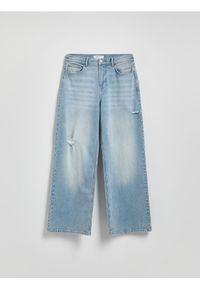 Reserved - Jeansy wide leg z przetarciami - niebieski. Kolor: niebieski