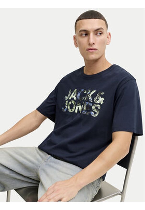 Jack & Jones T-Shirt Ejeff Logo 12288536 Granatowy Regular Fit. Kolor: niebieski. Materiał: bawełna