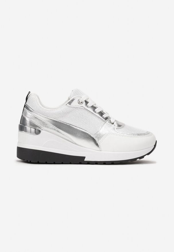Born2be - Białe Sneakersy na Niskiej Koturnie Sandrilla. Nosek buta: okrągły. Zapięcie: sznurówki. Kolor: biały. Materiał: materiał. Sezon: lato, jesień, wiosna. Obcas: na koturnie. Wysokość obcasa: średni