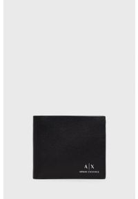 Armani Exchange portfel skórzany męski kolor czarny. Kolor: czarny. Materiał: skóra. Wzór: gładki