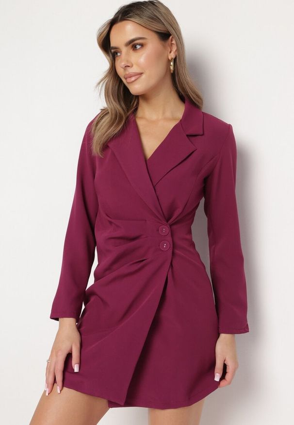 Born2be - Fioletowa Sukienka Iontheme. Okazja: do pracy, na spotkanie biznesowe. Typ kołnierza: dekolt w serek. Kolor: fioletowy. Styl: klasyczny, elegancki, biznesowy