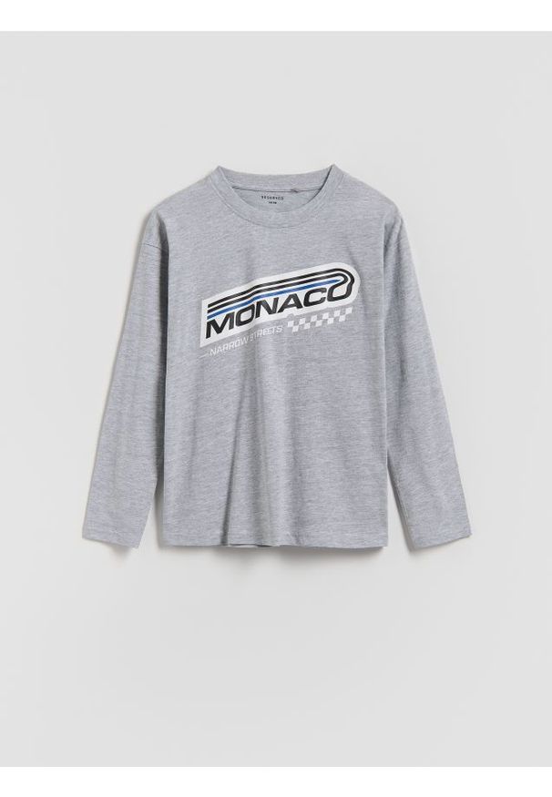 Reserved - Bawełniany longsleeve - jasnoszary. Kolor: szary. Materiał: bawełna. Długość rękawa: długi rękaw