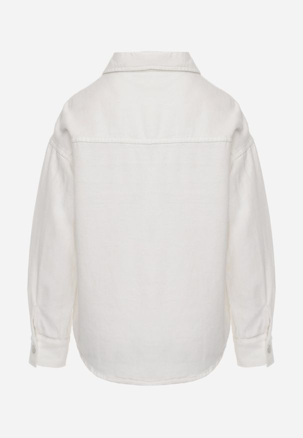 Born2be - Biała Bawełniana Kurtka Jeansowa o Koszulowym Kroju na Napy Yrelola. Okazja: do pracy, na co dzień. Kolor: biały. Materiał: bawełna, jeans. Długość: długie. Styl: klasyczny, casual