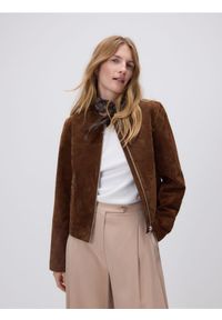 Reserved - Skórzana kurtka na zamek - brązowy. Kolor: brązowy. Materiał: skóra #1