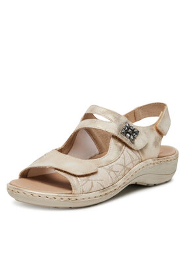 Remonte Sandały D7647-94 Złoty. Kolor: złoty. Materiał: nubuk, skóra