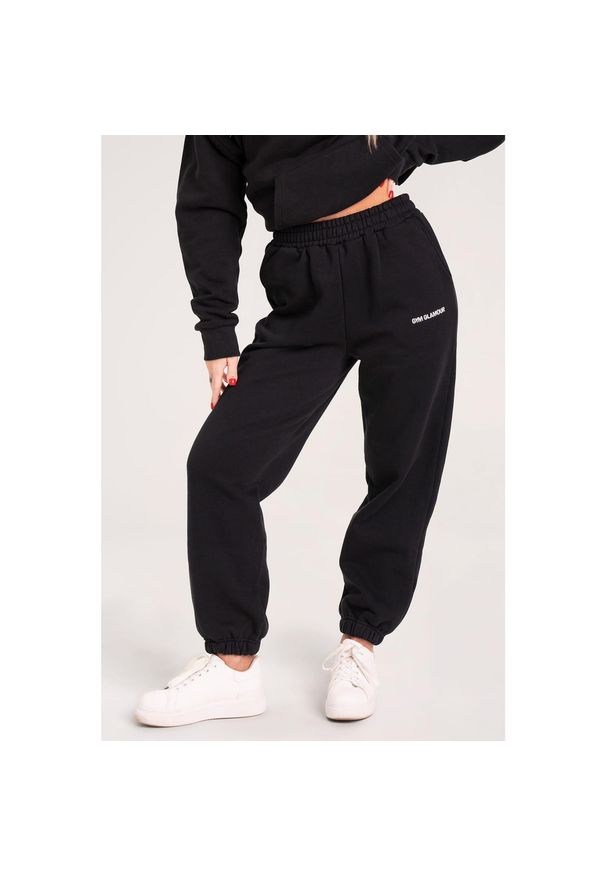 GYM GLAMOUR - Spodnie fitness damskie Gym Glamour dresowe. Kolor: czarny. Materiał: dresówka. Sport: fitness