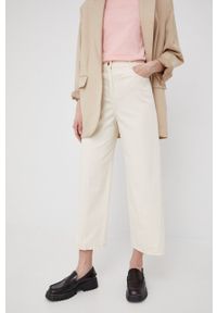 Pennyblack spodnie damskie kolor beżowy szerokie high waist. Stan: podwyższony. Kolor: beżowy. Materiał: tkanina