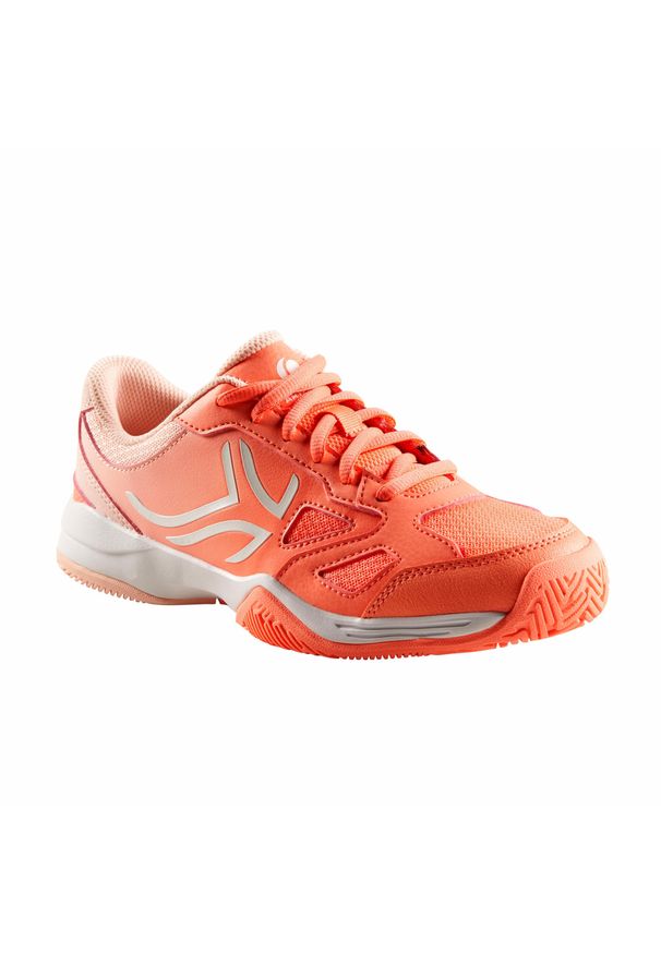 ARTENGO - Buty TENIS TS560 dla dzieci. Kolor: różowy, wielokolorowy, czerwony. Materiał: kauczuk, mesh, tkanina. Szerokość cholewki: szeroka. Sport: tenis