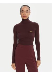 Elisabetta Franchi Golf MK-11B-56E2-V290 Bordowy Slim Fit. Typ kołnierza: golf. Kolor: czerwony. Materiał: syntetyk