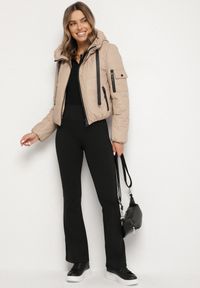 Born2be - Złoto-Beżowa Pikowana Kurtka z Kapturem o Klasycznym Kroju Tulasia. Okazja: na co dzień. Typ kołnierza: kaptur. Kolor: złoty. Materiał: jeans. Styl: klasyczny #5