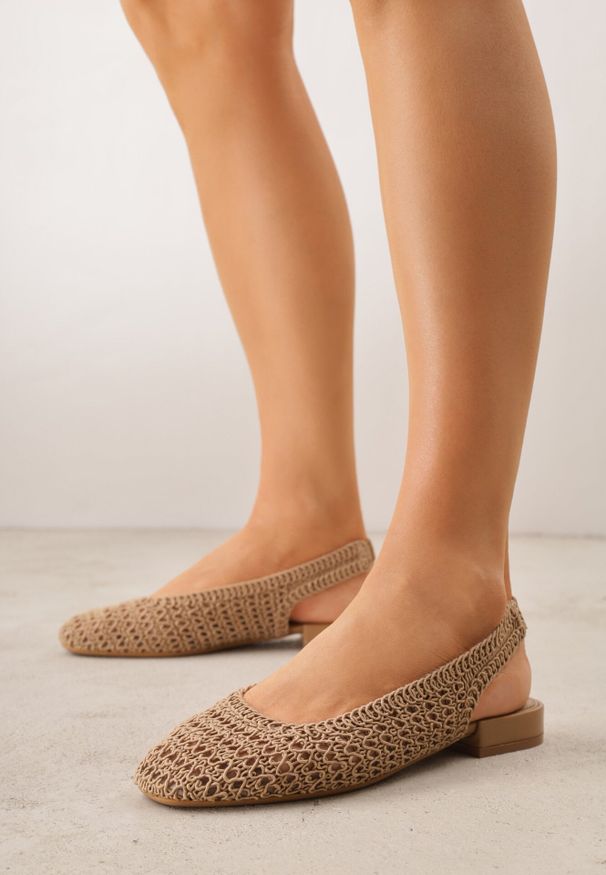 Born2be - Ciemnobeżowe Szydełkowe Balerinki VICES z Odkrytą Piętą Jilryss. Okazja: na co dzień. Zapięcie: bez zapięcia. Kolor: beżowy. Materiał: len. Styl: boho, casual, elegancki