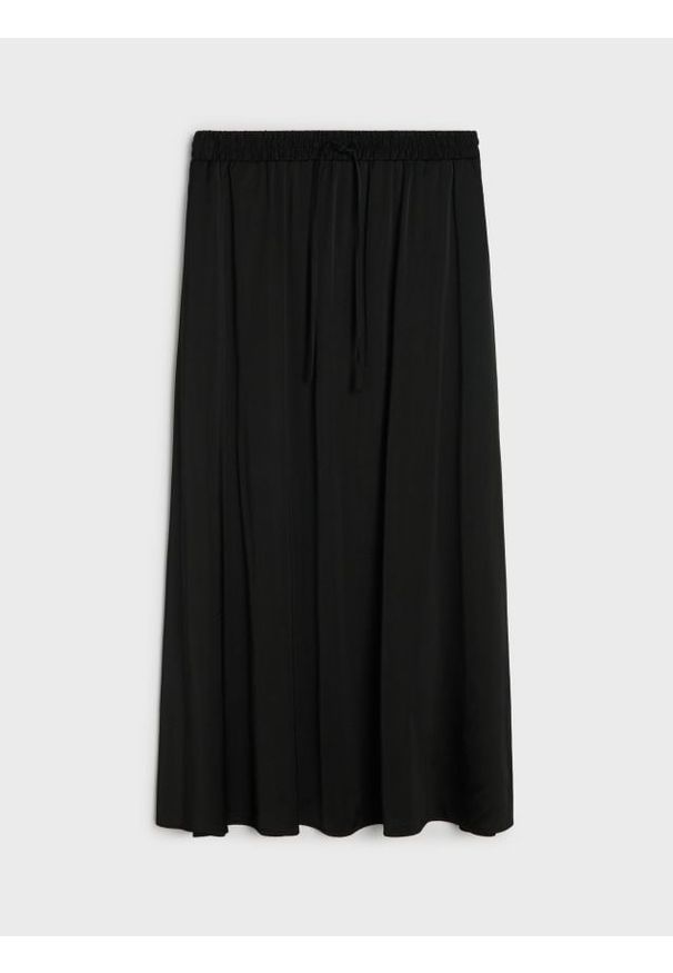Sinsay - Jednolita spódnica midi - czarny. Kolor: czarny. Wzór: jednolity