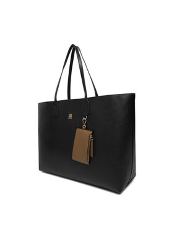 TOMMY HILFIGER - Tommy Hilfiger Torebka Th Icon Tote AW0AW18173 Czarny. Kolor: czarny. Materiał: skórzane
