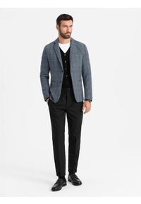 Ombre Clothing - Żakardowa marynarka męska w delikatną kratę - grafitowa V1. Kolor: szary. Materiał: żakard