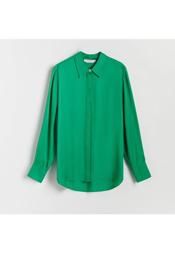 Reserved - Koszula z wiskozy - Zielony. Kolor: zielony. Materiał: wiskoza