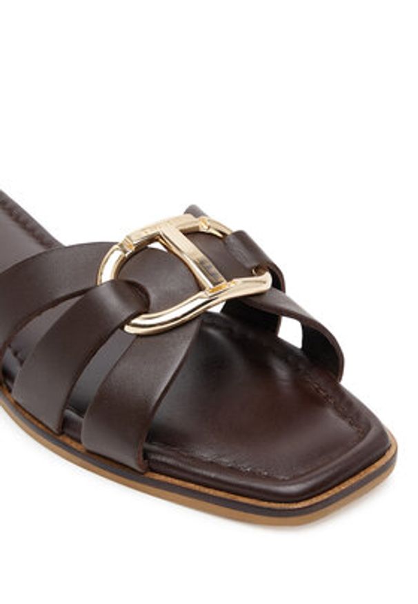 TwinSet - TWINSET Klapki 251TGT090 Brązowy. Kolor: brązowy. Materiał: skóra