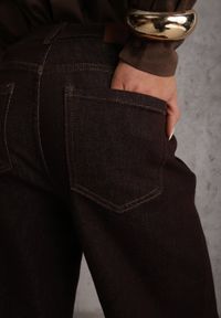 Renee - Brązowe Jeansy High Waist Szerokie z Bawełną Azile. Okazja: na co dzień. Stan: podwyższony. Kolor: brązowy. Styl: casual, klasyczny #5