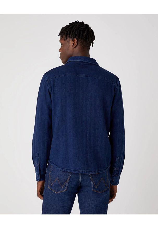Wrangler - MĘSKA KOSZULA JEANSOWA WRANGLER LS OVERSHIRT DARK INDIGO W5J8N3X1E 112130194. Materiał: jeans