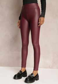 Renee - Bordowe Legginsy z Ekoskóry Envol. Kolor: czerwony. Materiał: skóra. Długość: długie