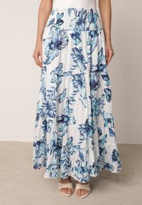 Born2be - Niebieska Bawełniana Spódnica Boho w Kwiaty z Przeszyciami w Stylu Falban Kairith. Okazja: na co dzień, na randkę. Kolor: niebieski. Materiał: bawełna. Długość: długie. Wzór: kwiaty. Sezon: lato. Styl: boho #8