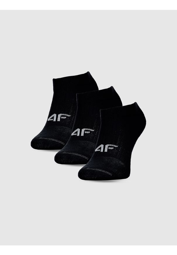 4f - 4F Skarpetki casual za kostkę (3-pack) chłopięce - czarne 32-34. Kolor: czarny. Materiał: bawełna, włókno, materiał, poliamid, elastan