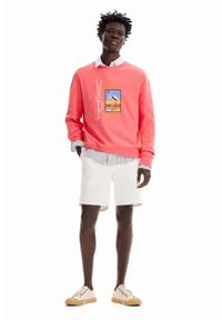 Desigual bluza bawełniana męska kolor pomarańczowy z nadrukiem. Kolor: pomarańczowy. Materiał: bawełna. Długość rękawa: długi rękaw. Długość: długie. Wzór: nadruk. Styl: klasyczny #2