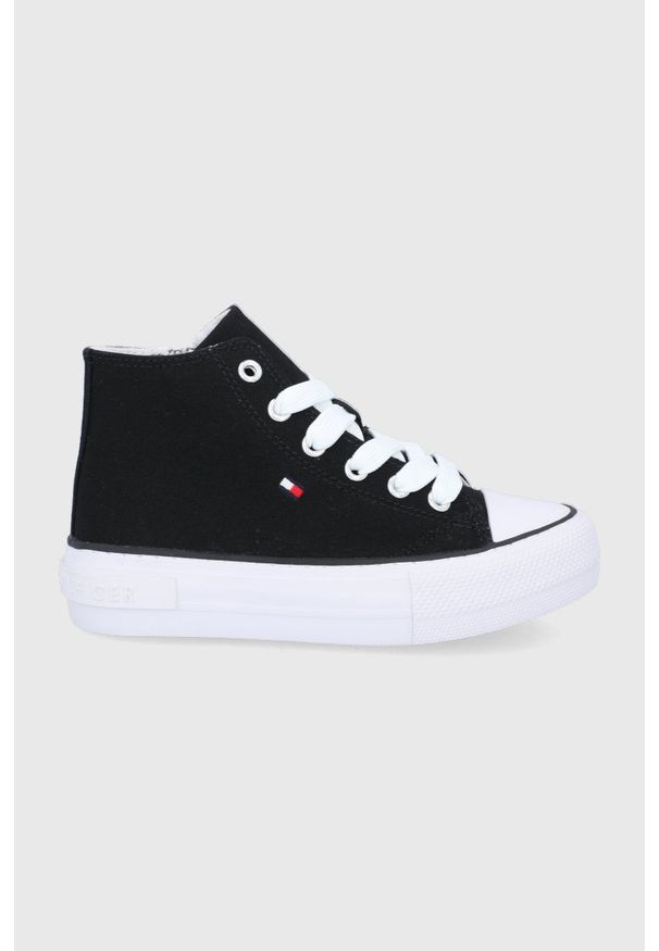 TOMMY HILFIGER - Tommy Hilfiger Trampki dziecięce kolor czarny. Nosek buta: okrągły. Kolor: czarny. Materiał: materiał, włókno, guma. Szerokość cholewki: normalna